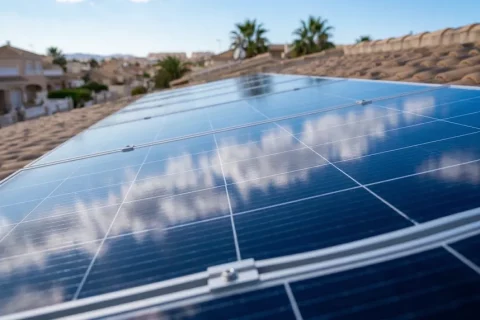 Paneles solares perfectamente limpios y libres de polvo tras el servicio de mantenimiento profesional para aumentar su eficiencia.