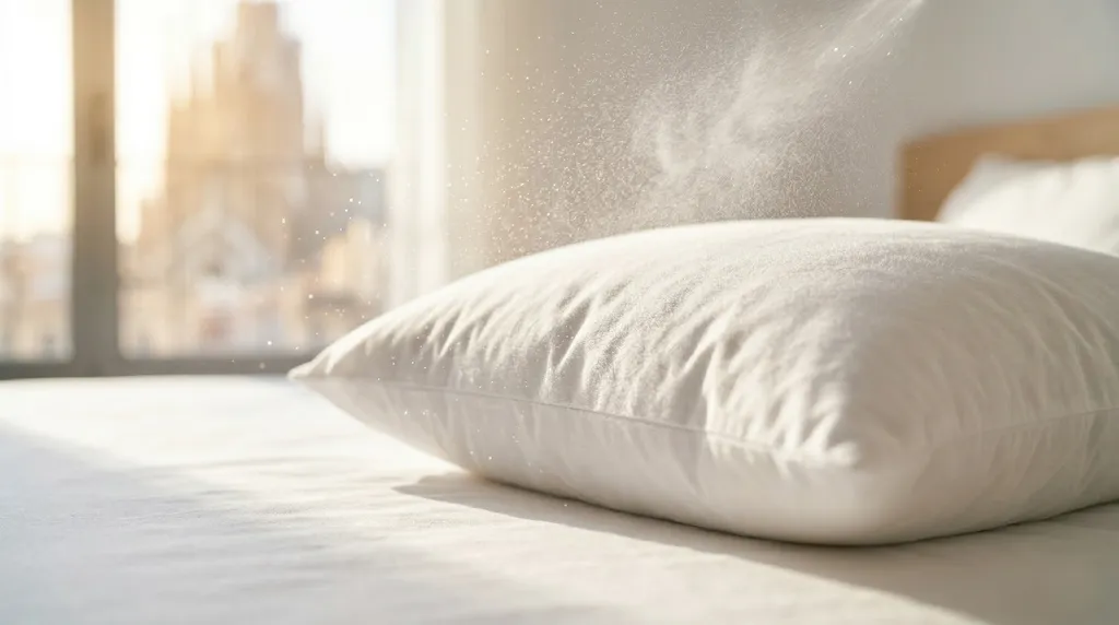 Almohada completamente blanca y fresca tras eliminar las manchas amarillas de sudor