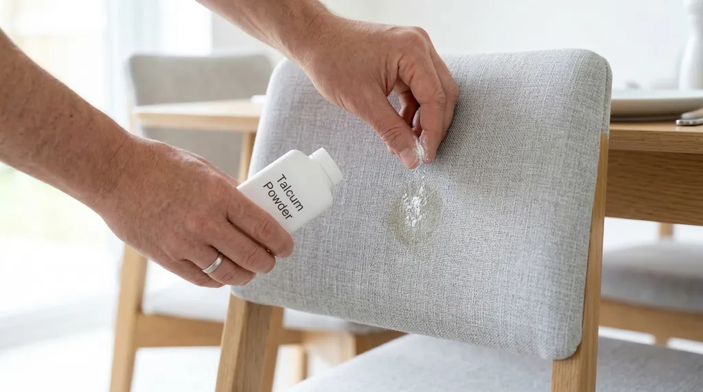 Limpieza de manchas de grasa en tapicería | Limpieza BCN Proceso de absorción de mancha de grasa en una silla de comedor tapizada