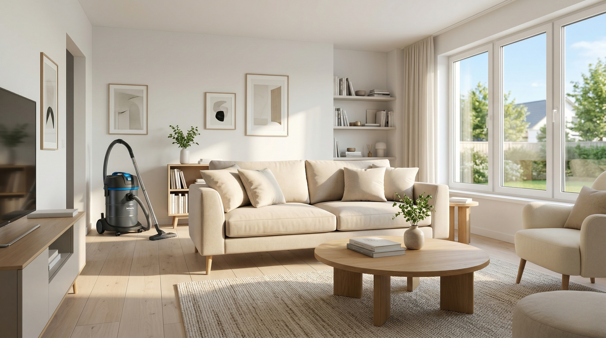 Resultado de limpieza de sofá a domicilio en Sabadell por Limpieza BCN Salón moderno e impecable con un sofá recién limpiado a domicilio en Sabadell