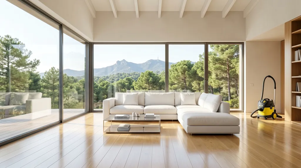 Salón de un chalet moderno e impecablemente limpio en Sant Cugat del Vallès con vistas a la naturaleza de Collserola