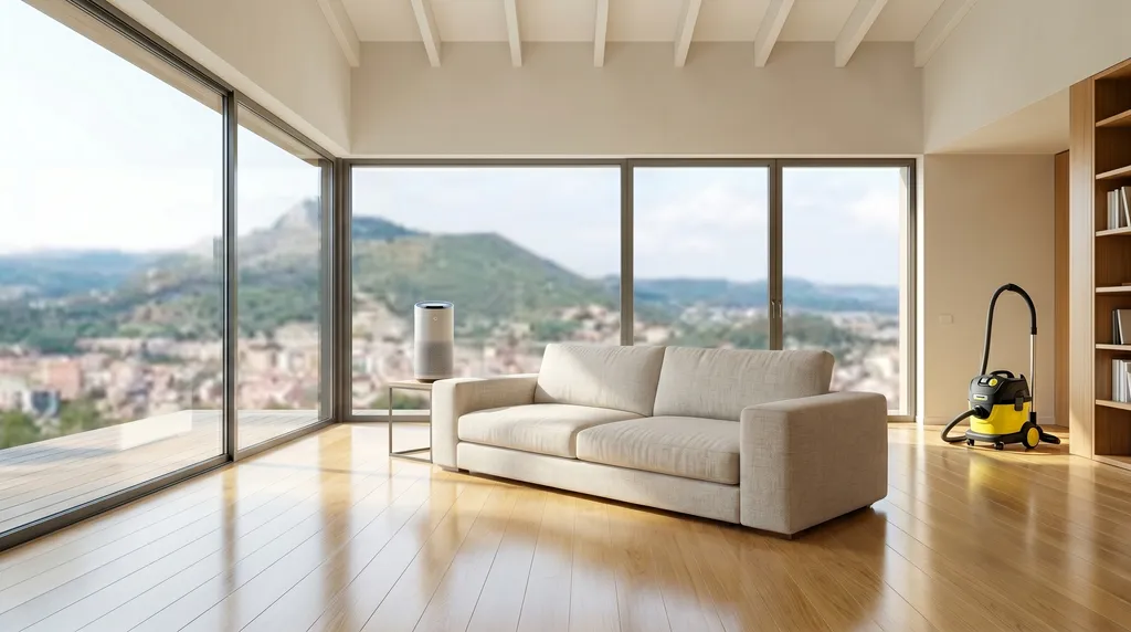 Salón moderno y completamente libre de polvo urbano tras una limpieza profesional en Montcada i Reixac
