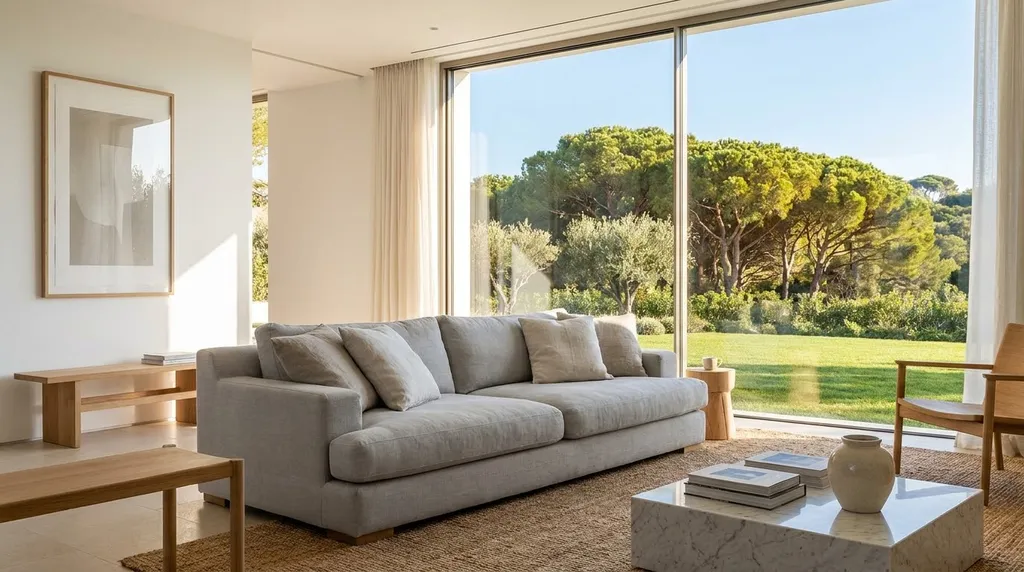 Limpieza de sofás a domicilio en Sant Cugat del Vallès | Limpieza BCN Salón luminoso de una casa en Sant Cugat del Vallès con un sofá blanco impecable libre de polvo y polen